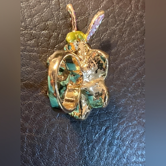 RING - HIBISCUS FLOWER HUMMINGBIRD RHINESTONE ENAMEL GOLD TONE SIZE 7 - Picture 9 of 13
